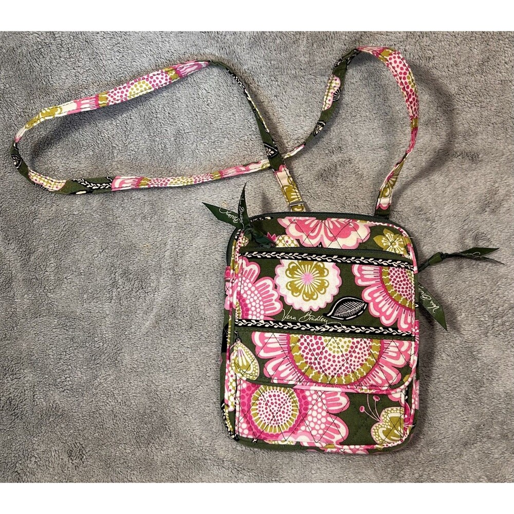 Vera Bradley Pink Floral Small Crossbody Bag / Purse Pirouette Travel
